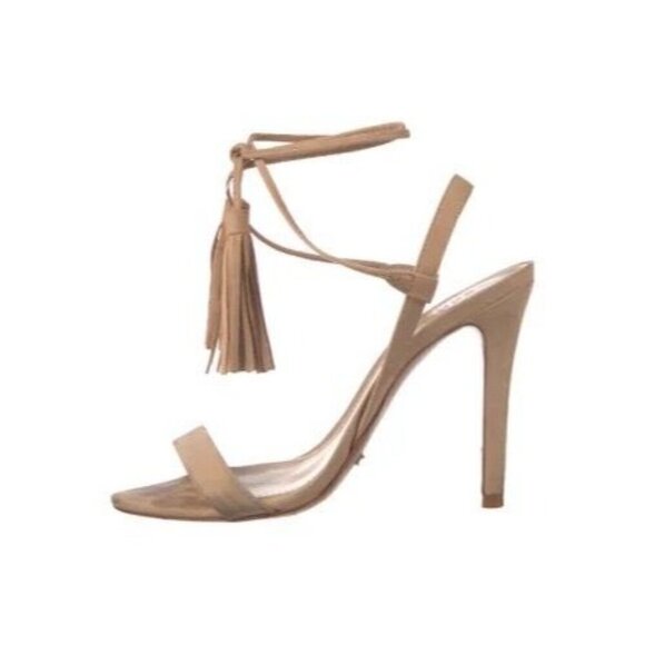 SCHUTZ Size 9.5 Beige Heel Stiletto Pom Pom Tassels Camel - Picture 12 of 12